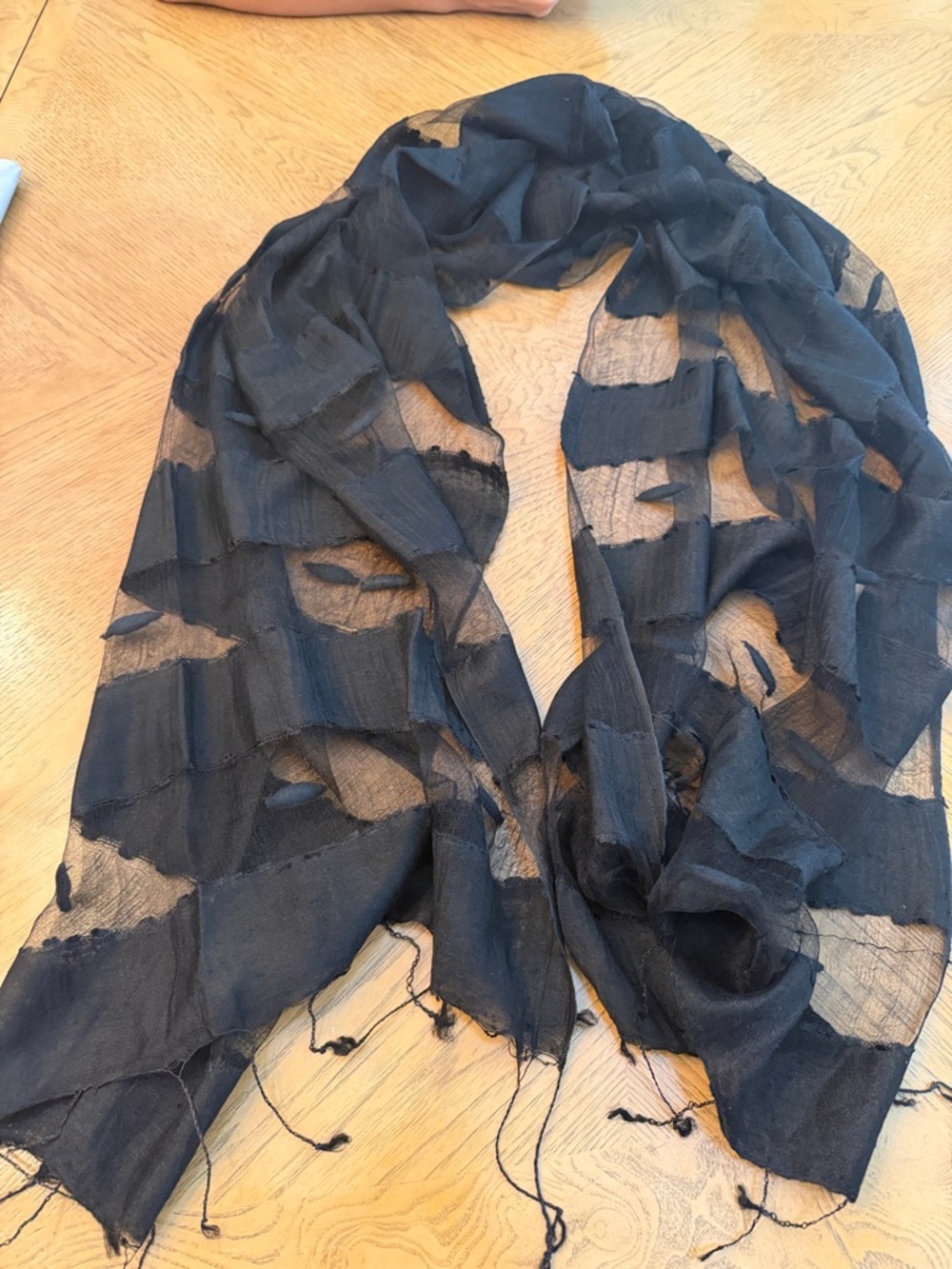 Women’s Black Lightweight Sheer Scarf with Fringe OS